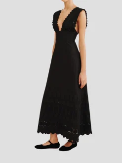 Amelia Embroidered V-Neck Cotton Maxi Dress