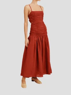 Aurelia Ruched Square-Neck Dress