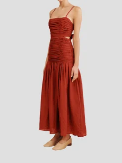 Aurelia Ruched Square-Neck Dress