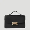 B Buckle Mini Black Textured-Leather Shoulder Bag