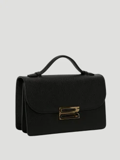 B Buckle Mini Black Textured-Leather Shoulder Bag