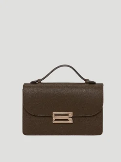 B Buckle Mini Khaki Textured-Leather Shoulder Bag