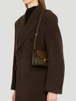 B Buckle Mini Khaki Textured-Leather Shoulder Bag
