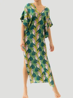 Beatriz Silk Magic Leaves Kaftan Dress