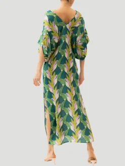 Beatriz Silk Magic Leaves Kaftan Dress