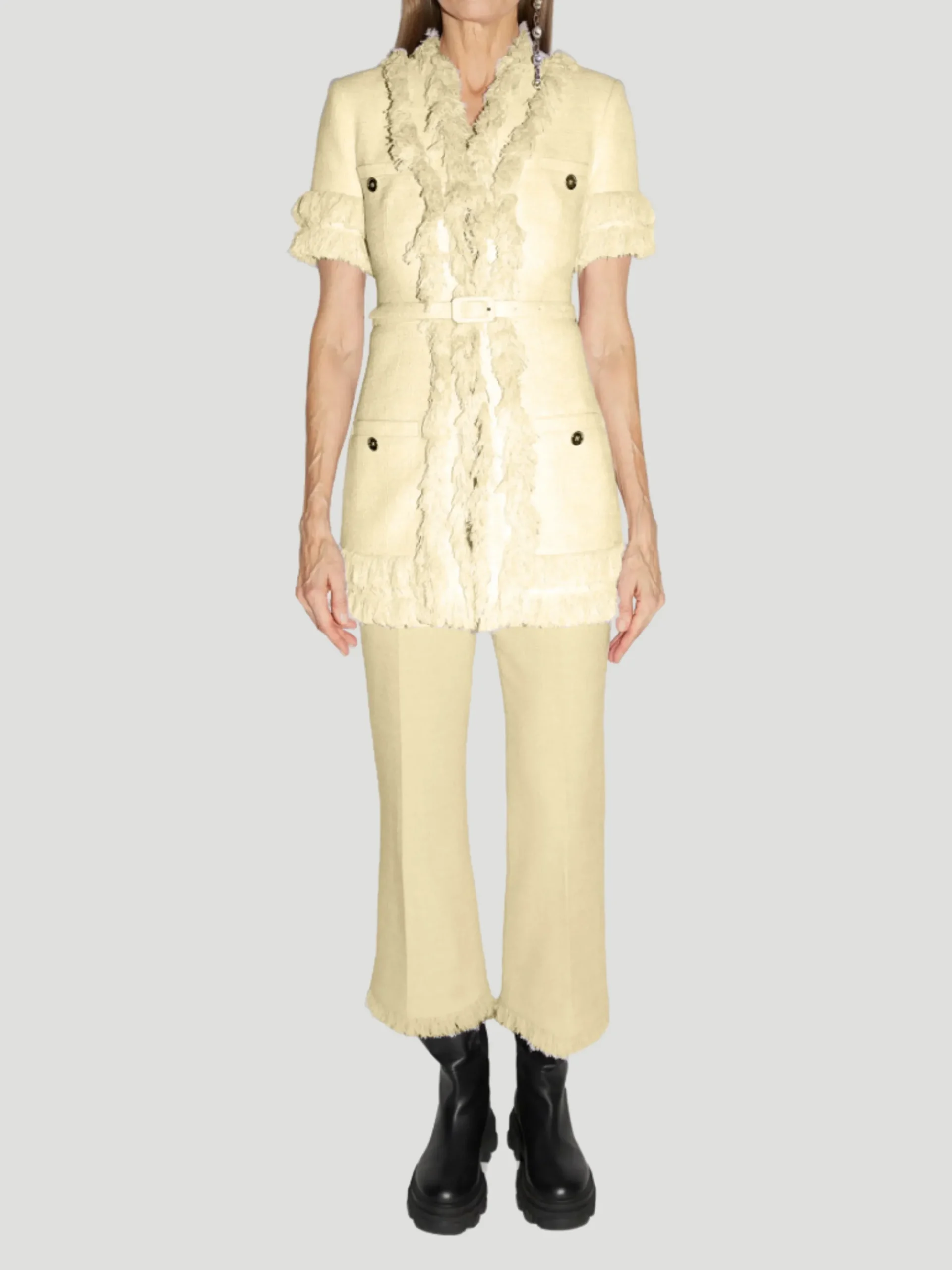 Beverly Cropped-Flared Tweed Pants in Yellow