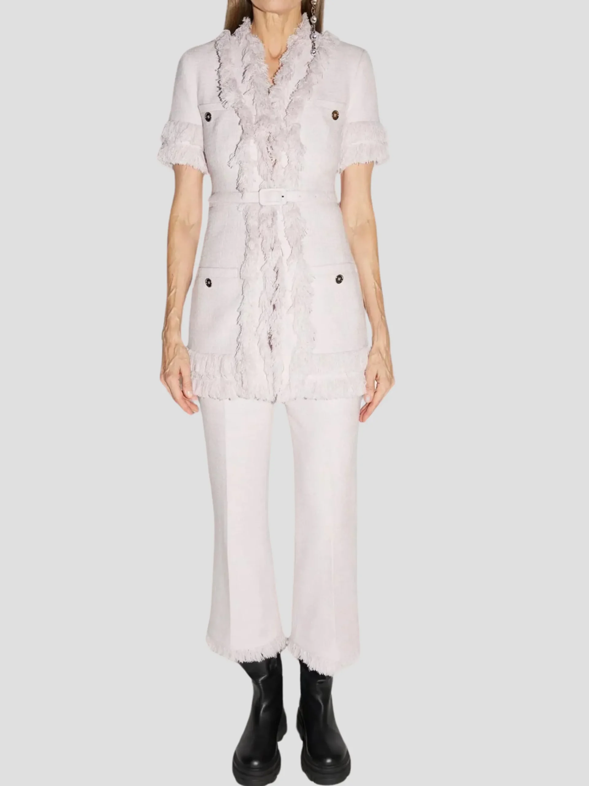 Beverly Cropped-Flared Tweed Pants in Lavender