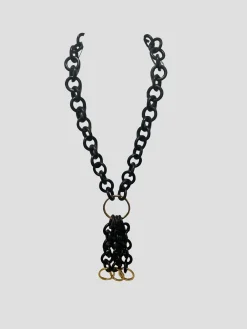 Black Wood Necklace with Three Vermeil Gold Rings