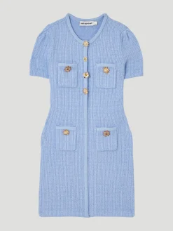 Blue Jewel Button Knit Mini Dress