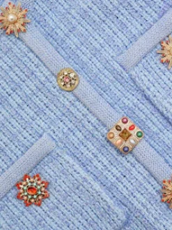 Blue Jewel Button Knit Mini Dress