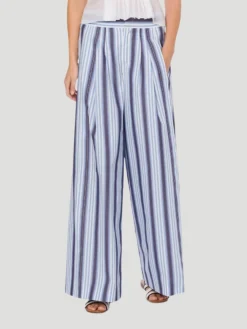 Blue Stripe Poplin Wide Leg Pant