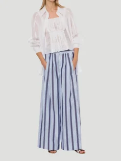 Blue Stripe Poplin Wide Leg Pant