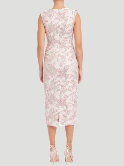 Bow Neck Jacquard Midi Dress