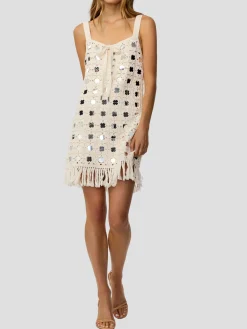 Brinkley Mirror Laced Up Fringe Dress
