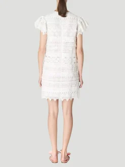 Carolina Herrera Embroidered Mini Shift Dress with Ruffle Sleeves