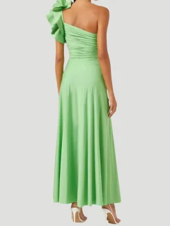 Celia One Shoulder Ruffled Maxi Dress in Green