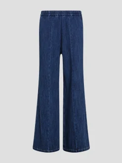Cotton Denim Elasticized Wide Leg Pant in Indigo