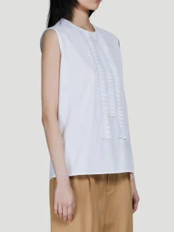 Cotton Poplin Sleeveless Pleated-Front Top