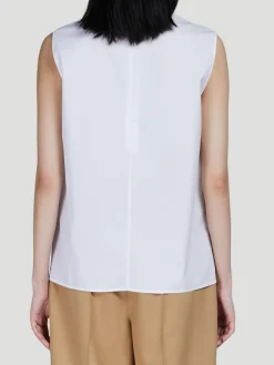 Cotton Poplin Sleeveless Pleated-Front Top