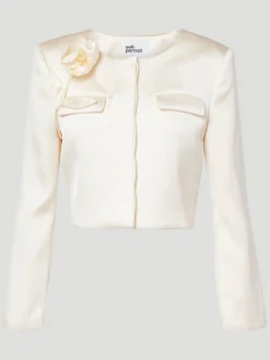 Cream 3D Flower Satin Jacket