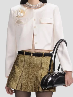 Cream 3D Flower Satin Jacket
