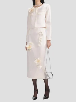 Cream 3D Flower Satin Jacket