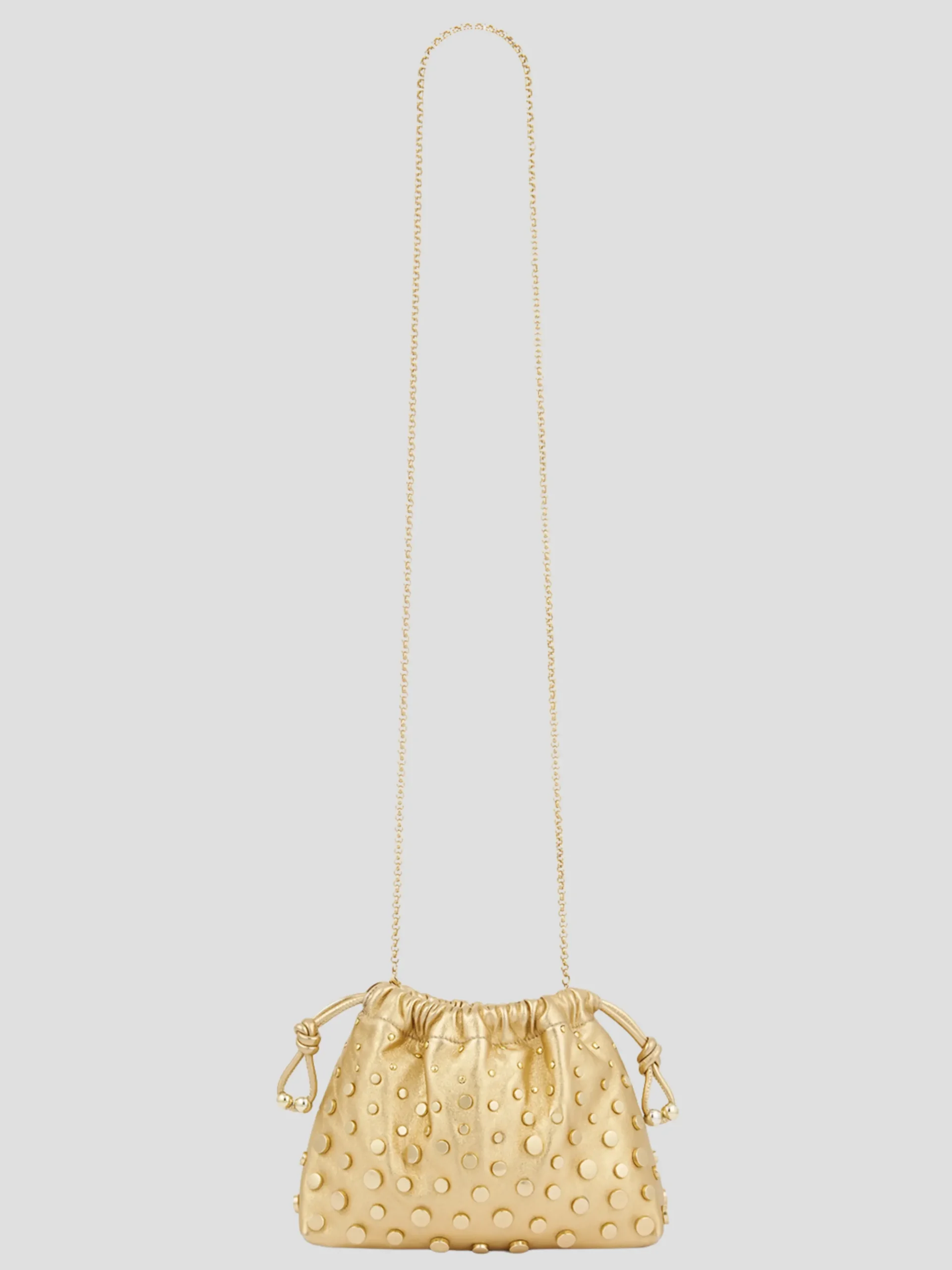 Drawstring Pouch Gold Studs in Light Gold Metallic Nappa