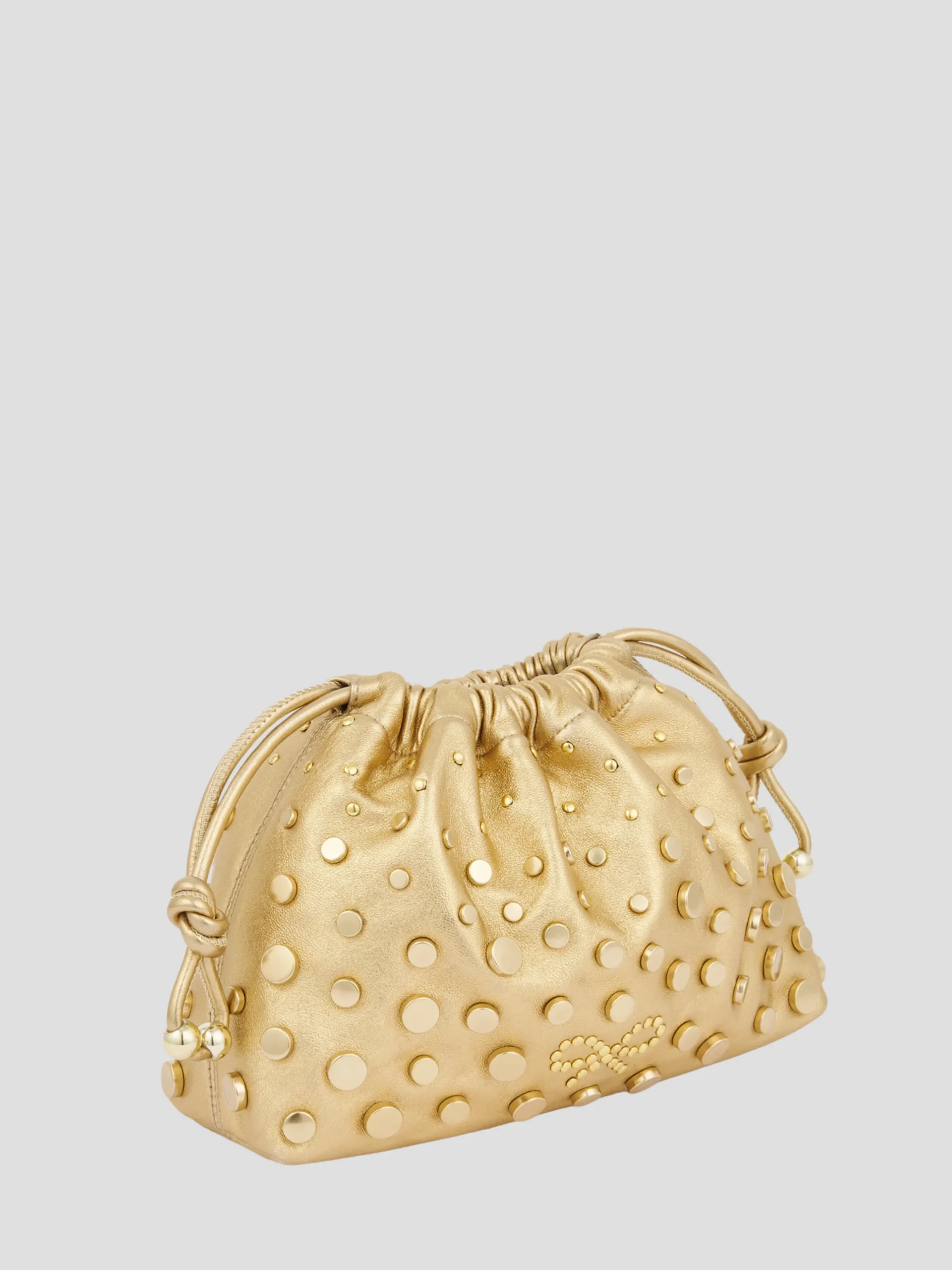 Drawstring Pouch Gold Studs in Light Gold Metallic Nappa