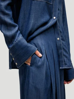 Drew Wide-Leg Tencel Pant in Indigo