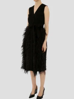Elizabeth Feather Midi Dress in Black