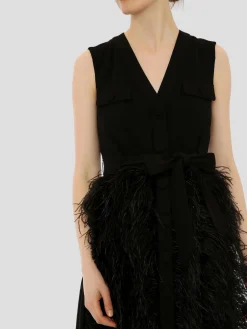 Elizabeth Feather Midi Dress in Black