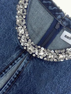 Embellished Denim Mini Dress in Blue