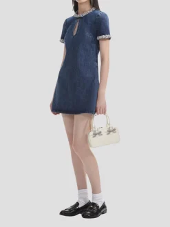 Embellished Denim Mini Dress in Blue