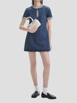 Embellished Denim Mini Dress in Blue