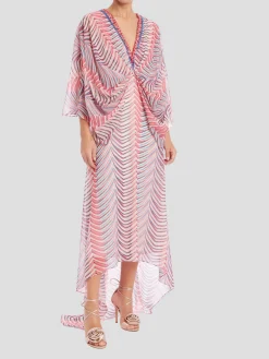 Embellished Neck Print Dolman Dress