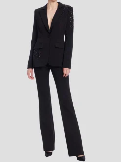 Embroidered Single Breasted Blazer in Black