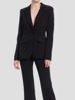 Embroidered Single Breasted Blazer in Black