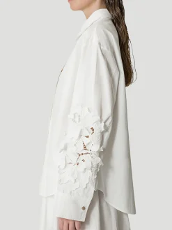 En Fleur Cotton Embroidered Shirt in White