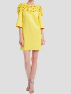 Floral Laser Yoke Dress in Yellow