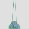 Frame Green Feathered Crossbody with Gold Chain