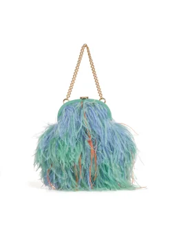 Frame Green Feathered Crossbody with Gold Chain