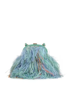 Frame Green Feathered Crossbody with Gold Chain