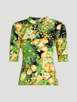 Garden Floral-Print Cropped Sleeve T- Shirt