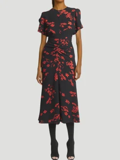 Gathered Waist Floral Midi Dress