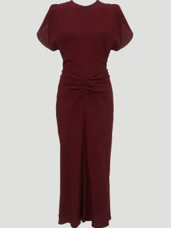 Gathered Waist Midi Dress in Port