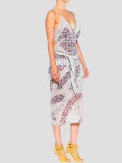 Gray & Blue Silk Geometric Marble Sagittarius One Scarf Dress Made from a Vintage Scarf