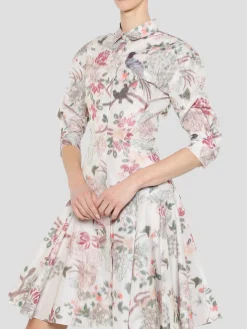Half Sleeve Mini Shirtdress in Ecru Multi
