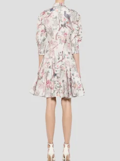 Half Sleeve Mini Shirtdress in Ecru Multi