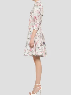 Half Sleeve Mini Shirtdress in Ecru Multi