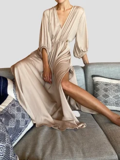 Harper V Neck Dress in Light Khaki